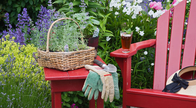 Gardening gear on Adirondack chair
