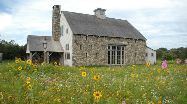 18th century home in a meadow of wildflowers