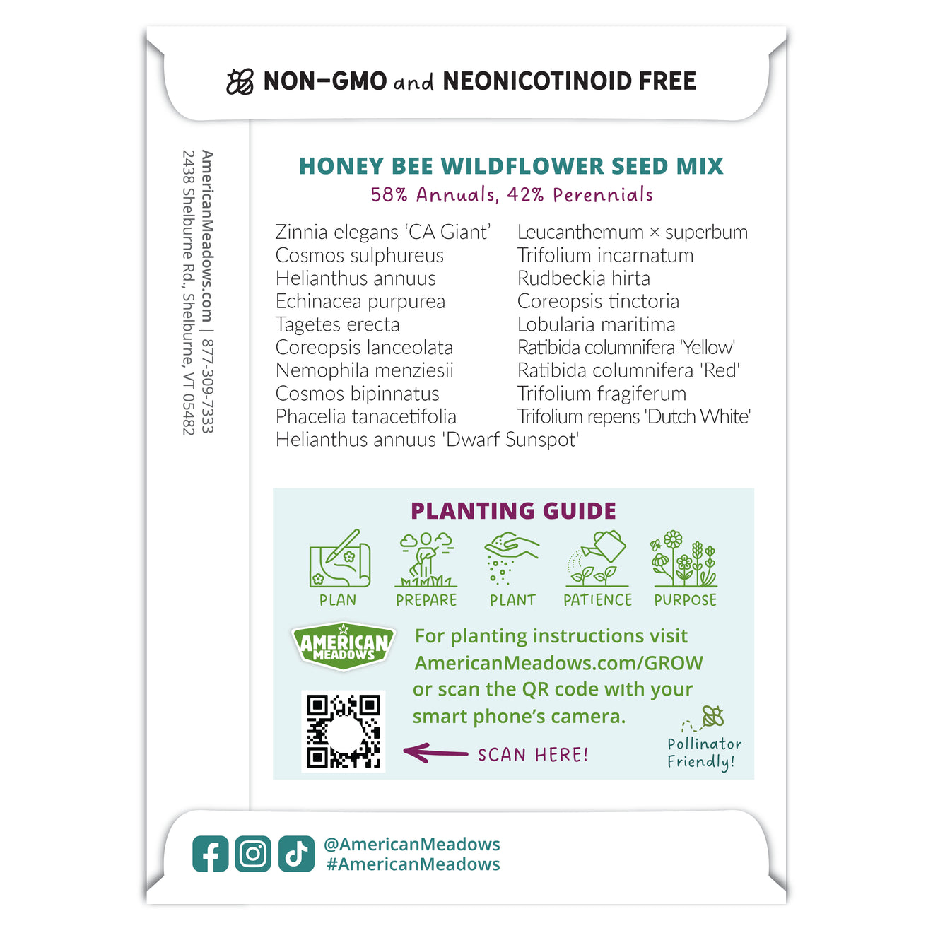 Honey Bee Wildflower Seed Mix, view of packet back