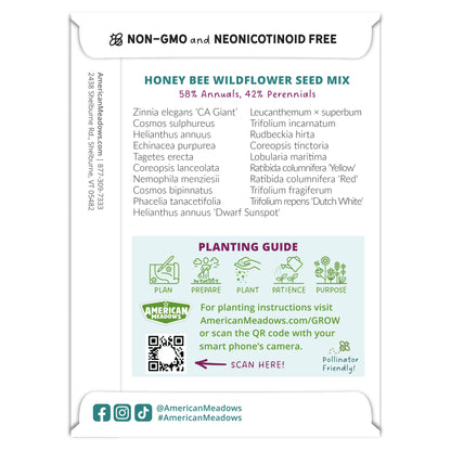 Honey Bee Wildflower Seed Mix, view of packet back